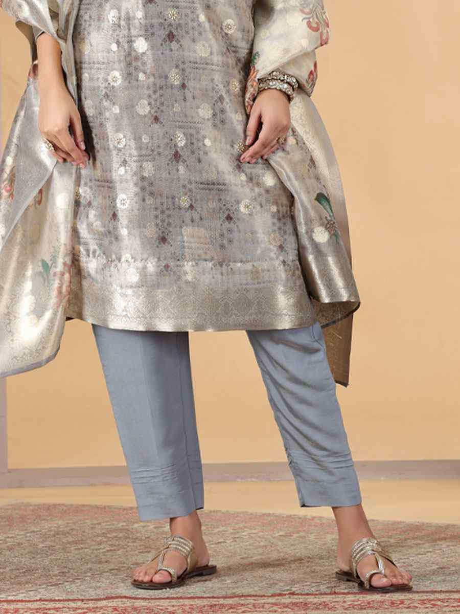 Grey Silk Embroidery Party Wedding Festival Casual Ready Pant Salwar Kameez
