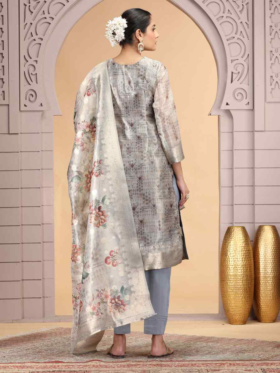 Grey Silk Embroidery Party Wedding Festival Casual Ready Pant Salwar Kameez