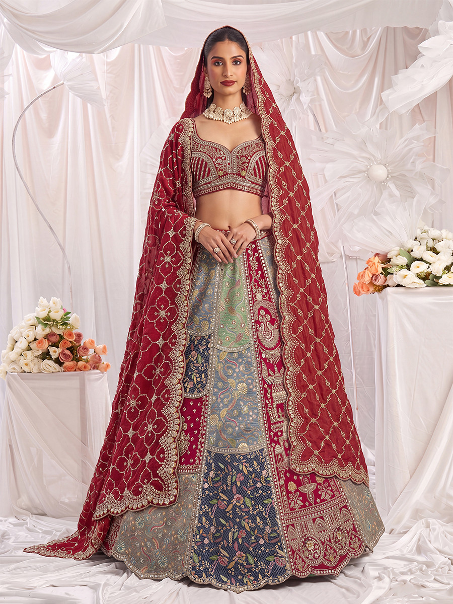 Grey Silk Embroidery Zardosi Sequins Wedding Reception Party Festival Ready Heavy Border Lehenga Choli