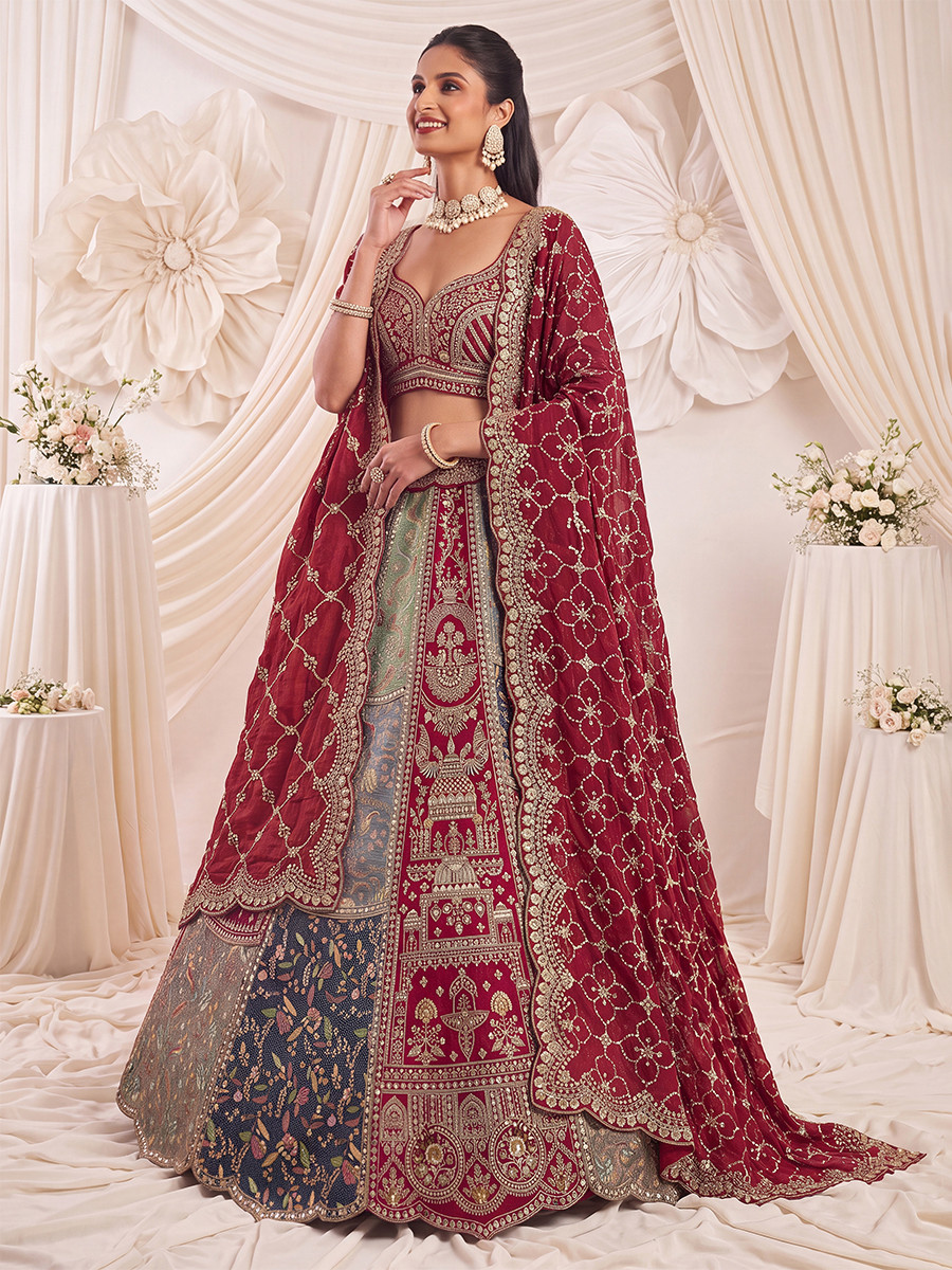 Grey Silk Embroidery Zardosi Sequins Wedding Reception Party Festival Ready Heavy Border Lehenga Choli