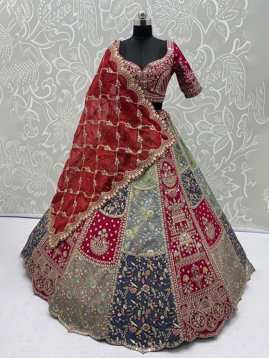 Grey Silk Embroidery Zardosi Sequins Wedding Reception Party Festival Ready Heavy Border Lehenga Choli