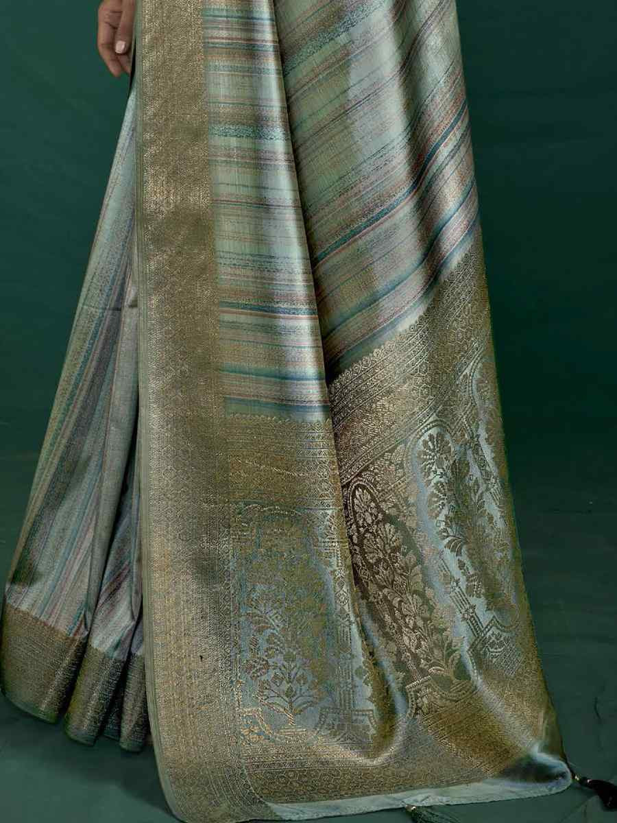 Grey Silk Handwoven Bridal Reception Festival Wedding Fancy Heavy Border Saree