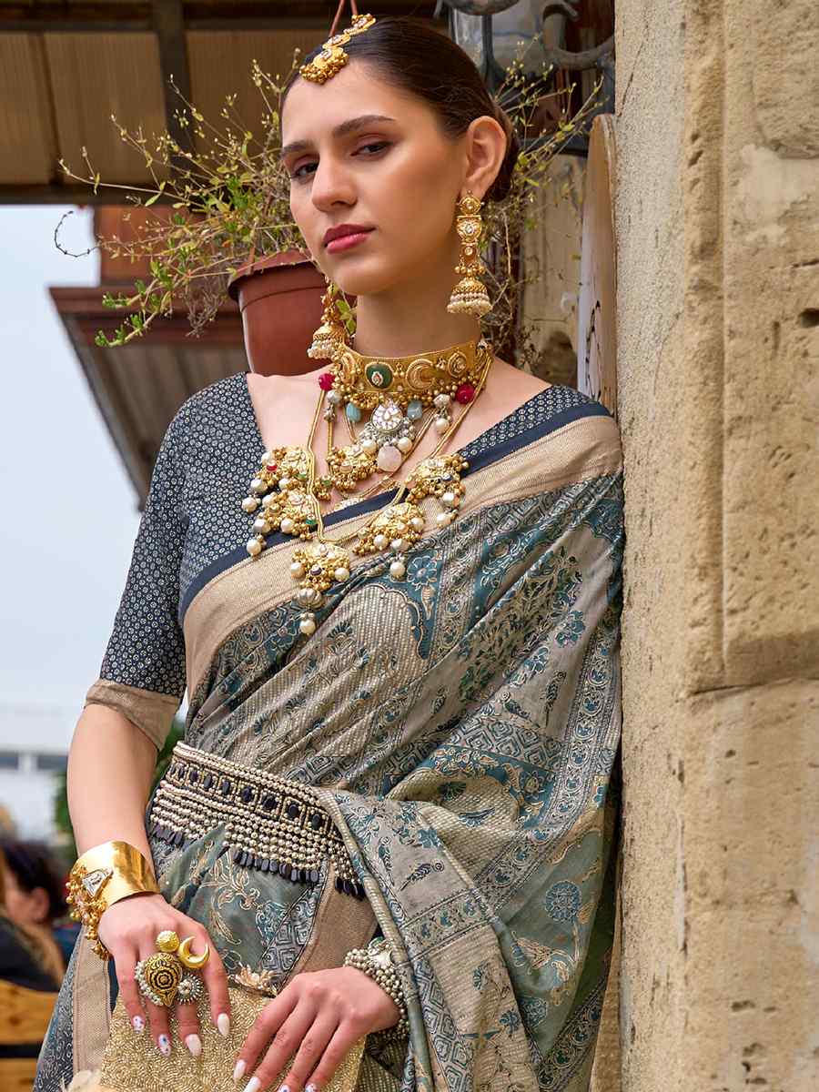 Grey Silk Handwoven Casual Festival Heavy Border Saree