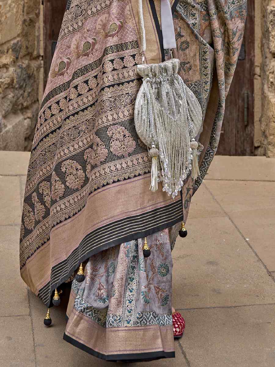Grey Silk Handwoven Casual Festival Heavy Border Saree