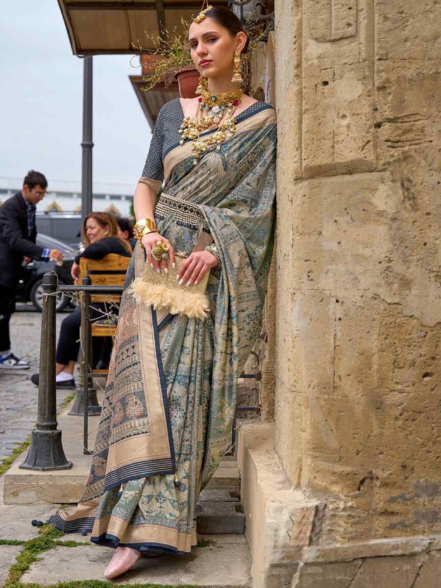 Grey Silk Handwoven Casual Festival Heavy Border Saree