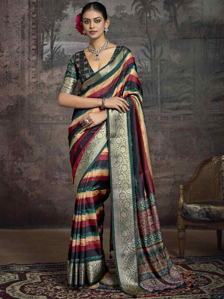 Grey Silk Handwoven Festival Wedding Fancy Heavy Border Saree