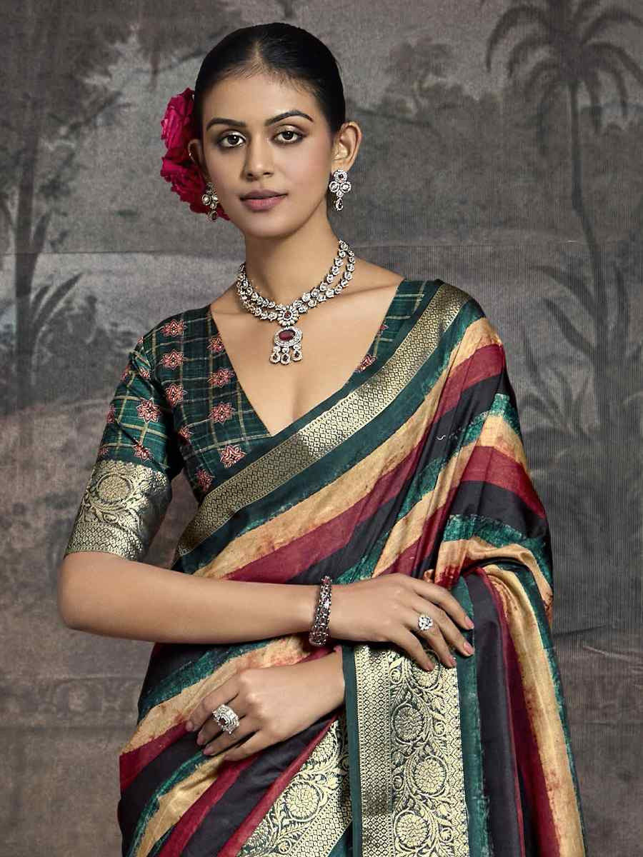 Grey Silk Handwoven Festival Wedding Fancy Heavy Border Saree