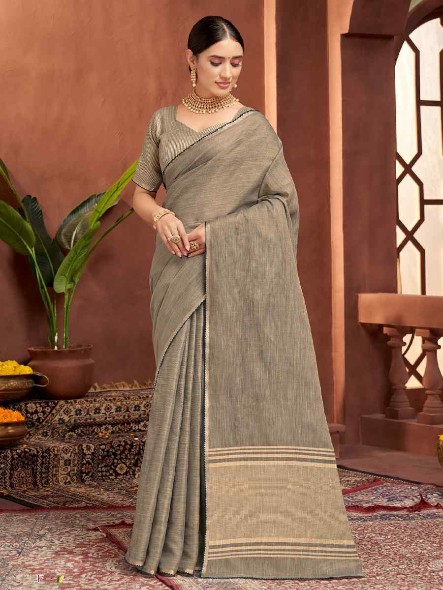 Grey Silk Handwoven Festival Wedding Fancy Heavy Border Saree