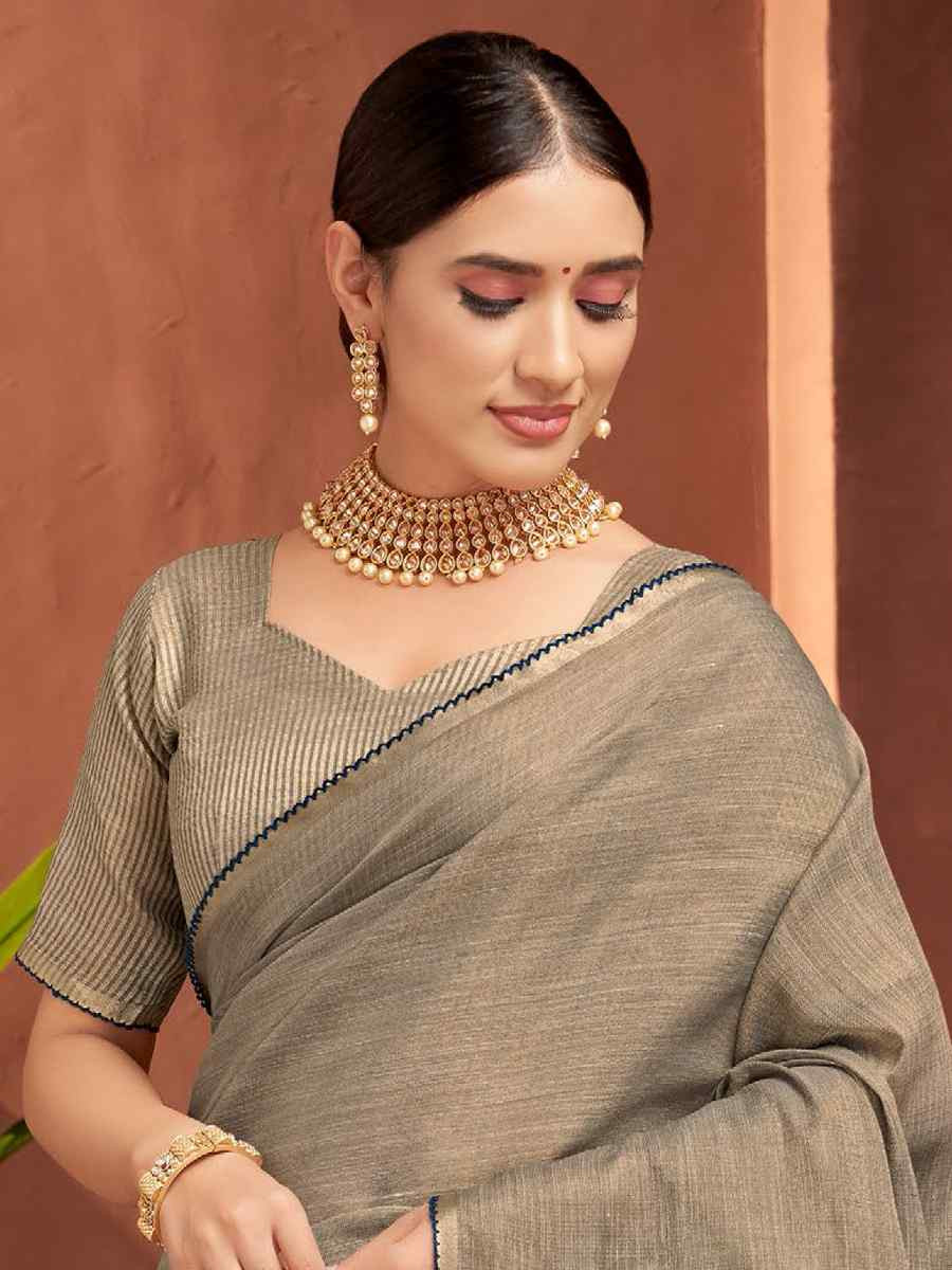 Grey Silk Handwoven Festival Wedding Fancy Heavy Border Saree