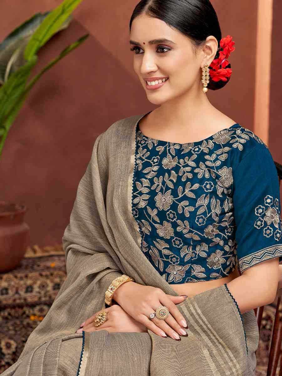 Grey Silk Handwoven Festival Wedding Fancy Heavy Border Saree