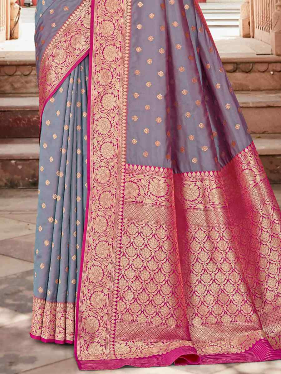 Grey Silk Handwoven Festival Wedding Fancy Heavy Border Saree