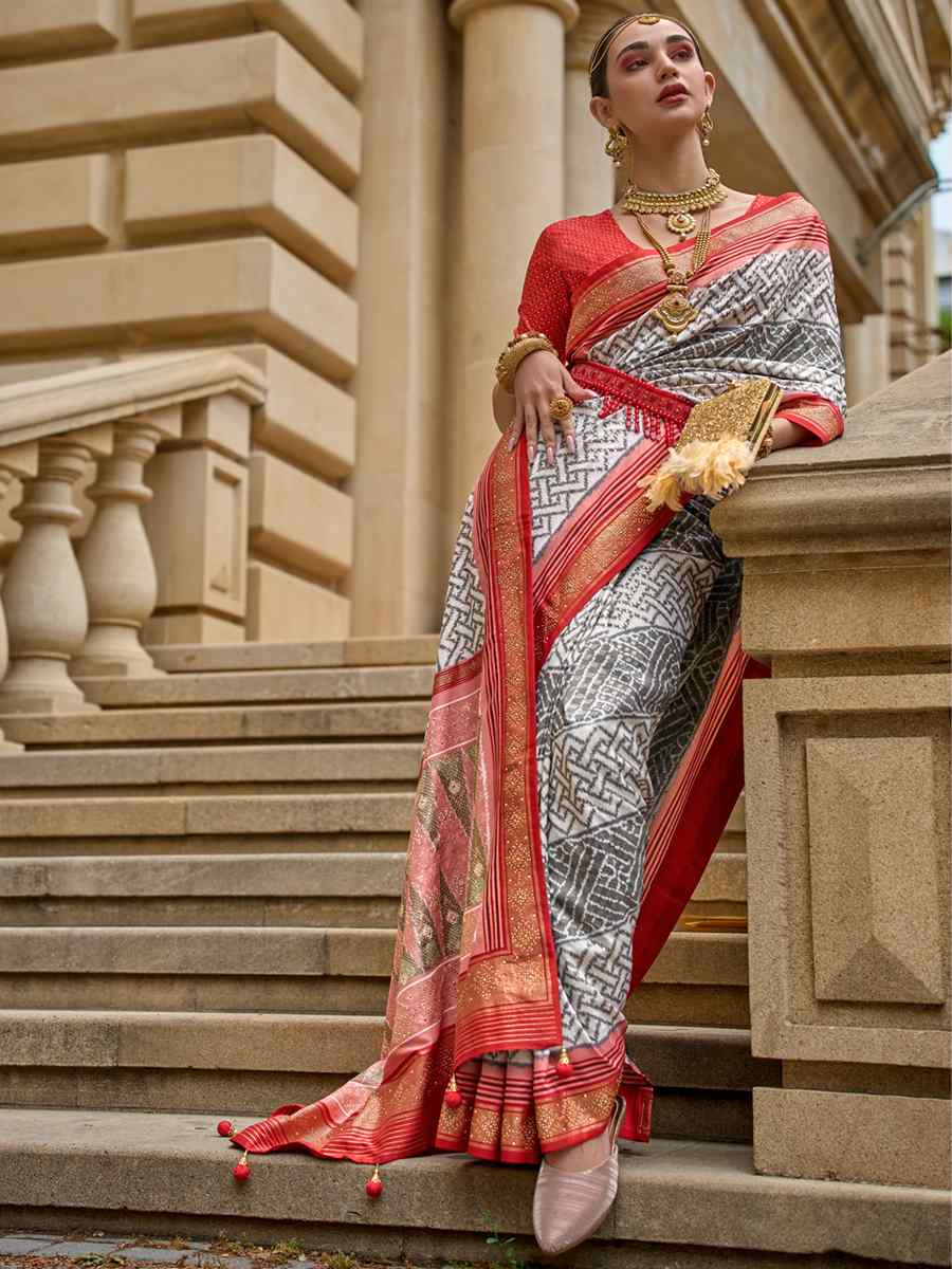 Grey Silk Handwoven Party Festival Heavy Border Saree