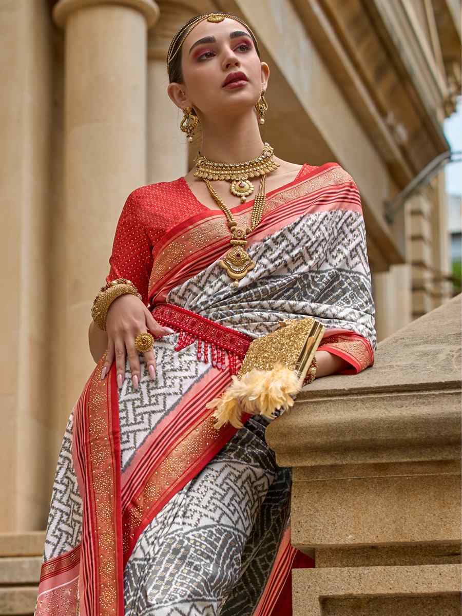 Grey Silk Handwoven Party Festival Heavy Border Saree