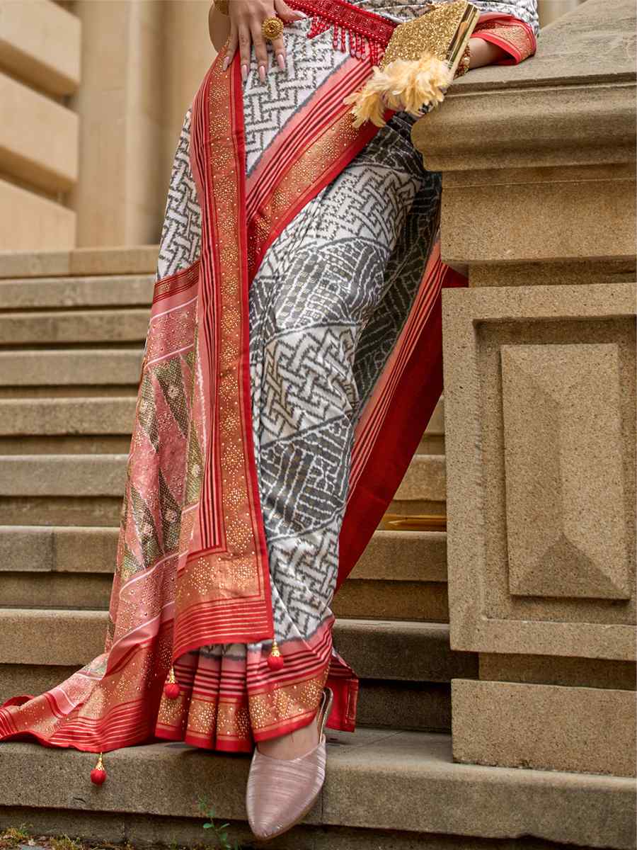 Grey Silk Handwoven Party Festival Heavy Border Saree