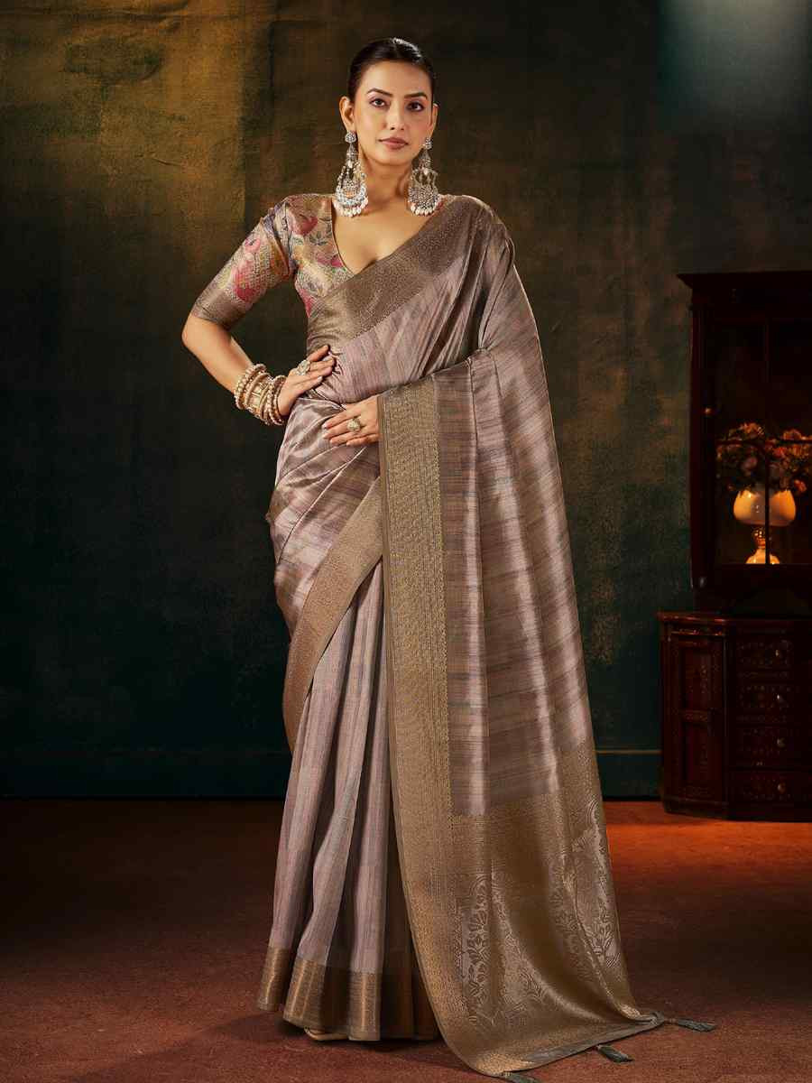 Grey Silk Handwoven Traditional Bridal Reception Festival Wedding Fancy Heavy Border Sarees