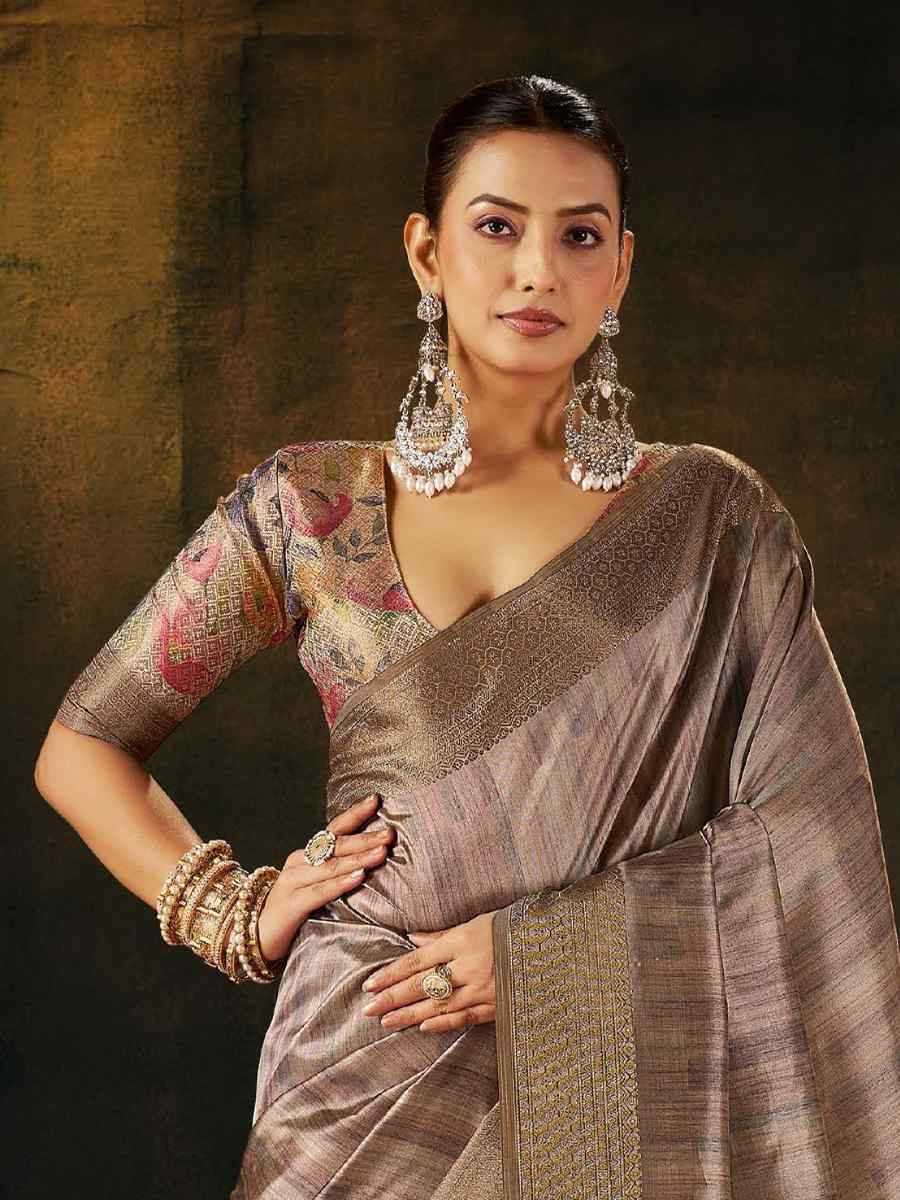 Grey Silk Handwoven Traditional Bridal Reception Festival Wedding Fancy Heavy Border Sarees
