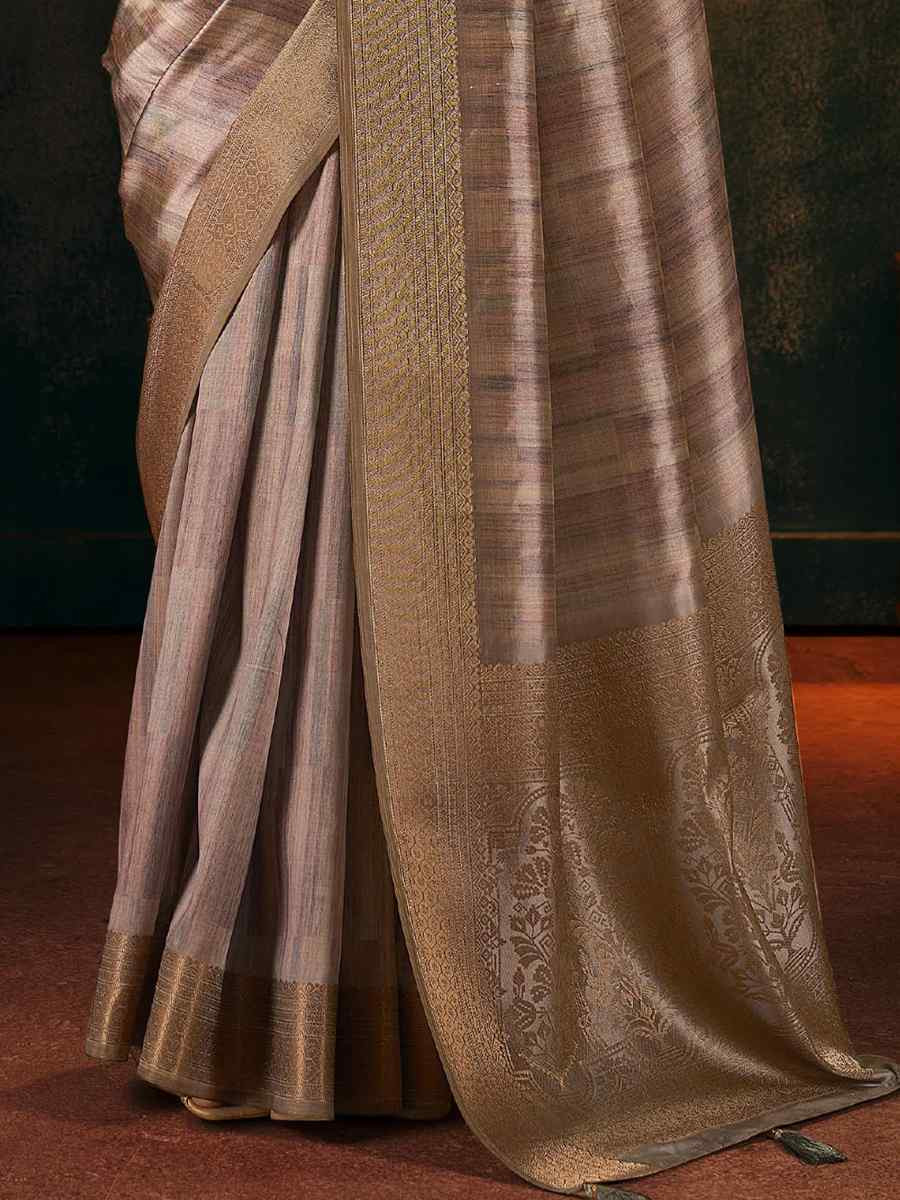 Grey Silk Handwoven Traditional Bridal Reception Festival Wedding Fancy Heavy Border Sarees