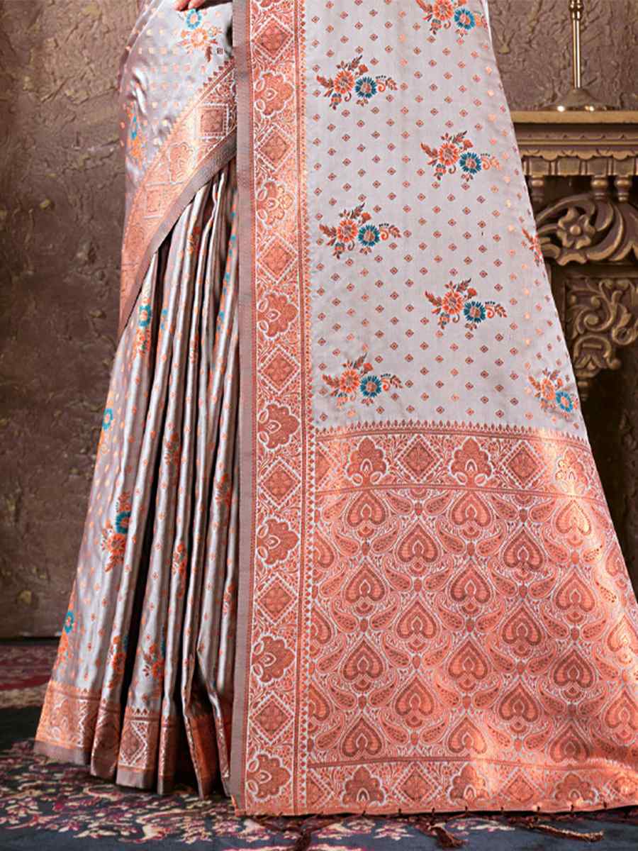 Grey Silk Handwoven Wedding Festival Heavy Border Saree