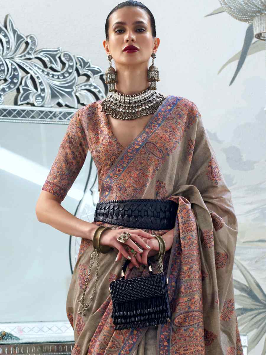 Grey Silk Handwoven Wedding Festival Heavy Border Saree