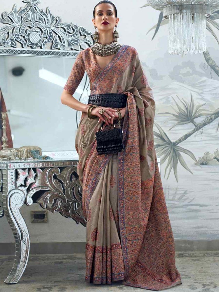 Grey Silk Handwoven Wedding Festival Heavy Border Saree