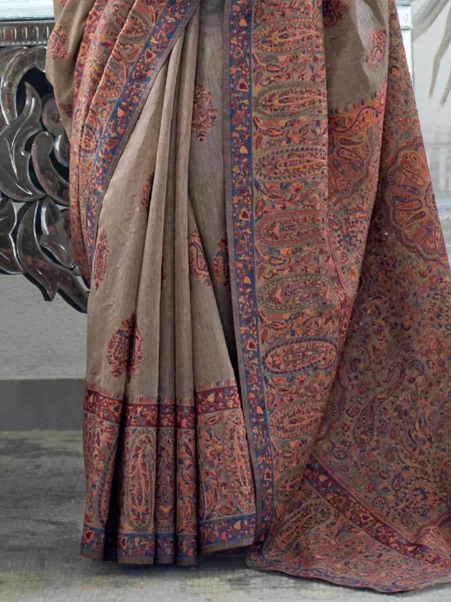 Grey Silk Handwoven Wedding Festival Heavy Border Saree