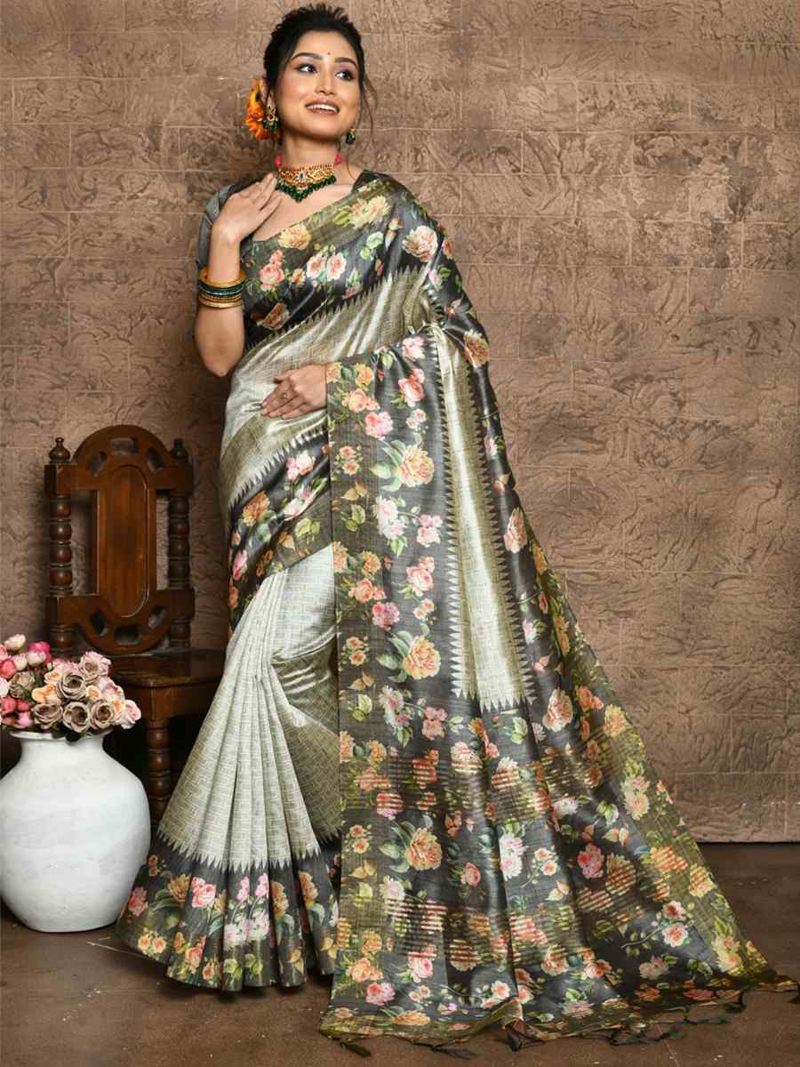 Grey Silk Printed Casual Festival Contemporary Saree