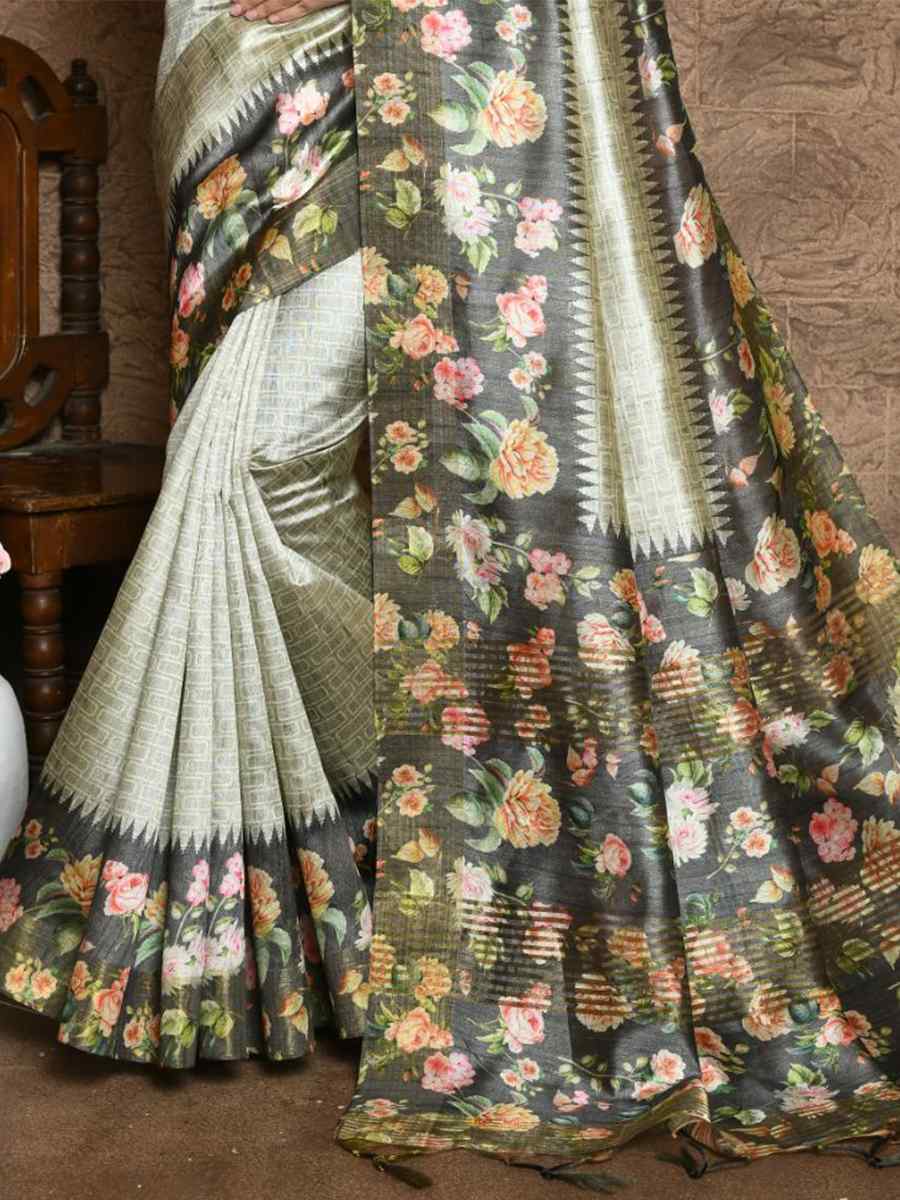 Grey Silk Printed Casual Festival Contemporary Saree