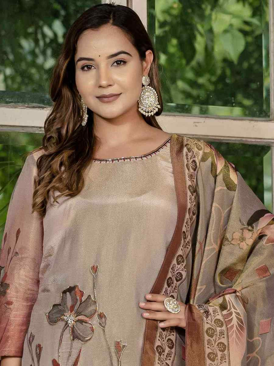 Grey Silk Printed Embroidery Party Wedding Festival Casual Ready Pant Salwar Kameez