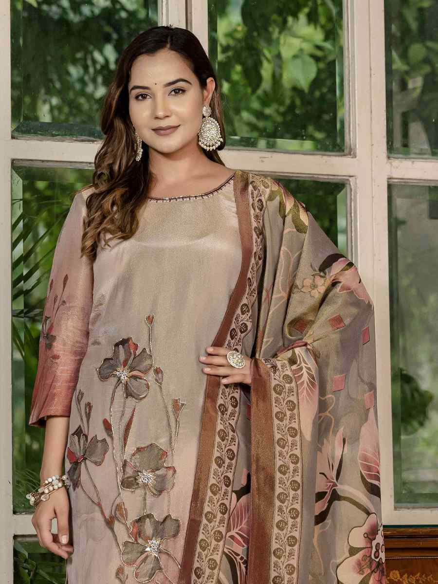 Grey Silk Printed Embroidery Party Wedding Festival Casual Ready Pant Salwar Kameez