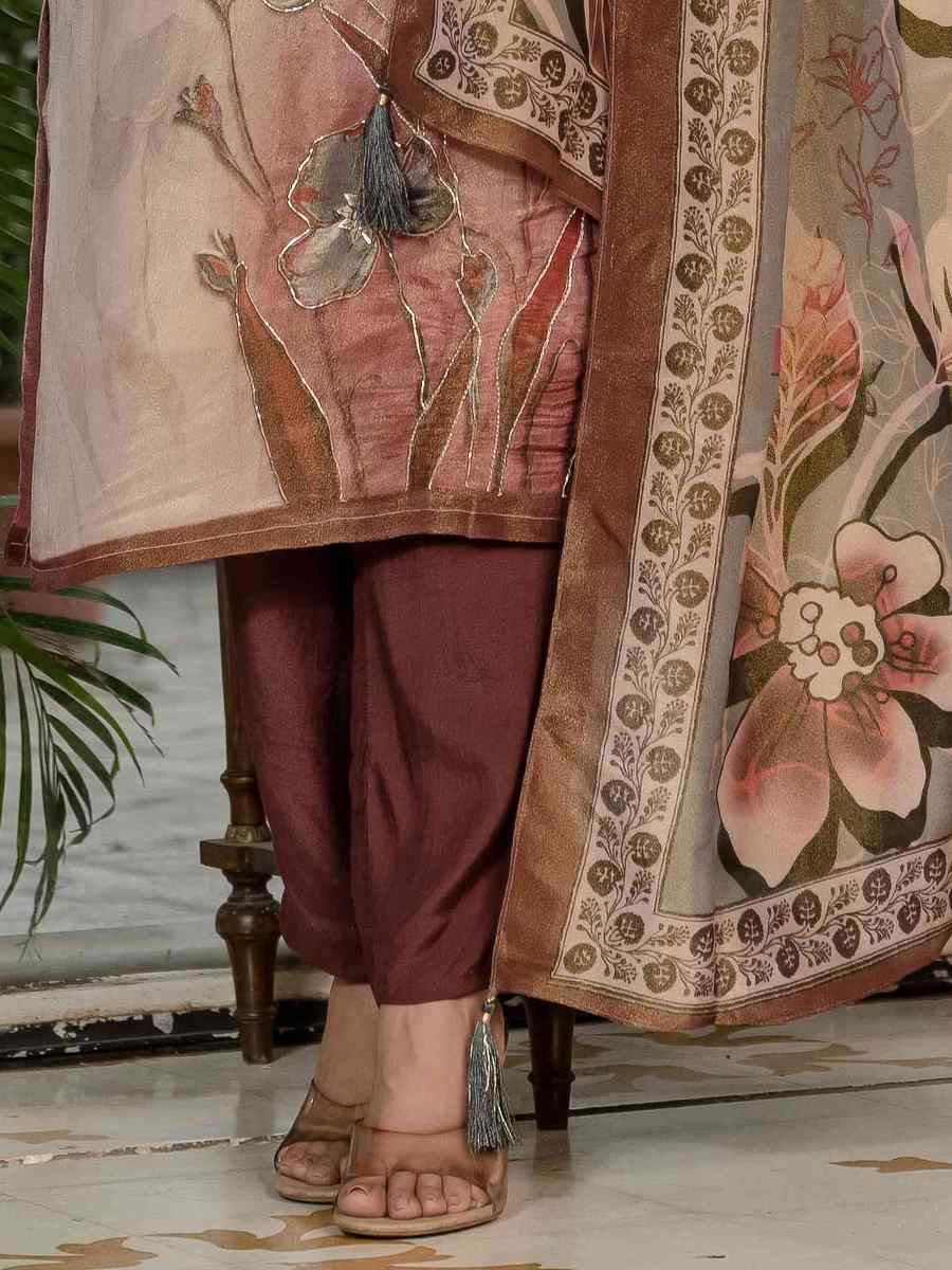 Grey Silk Printed Embroidery Party Wedding Festival Casual Ready Pant Salwar Kameez