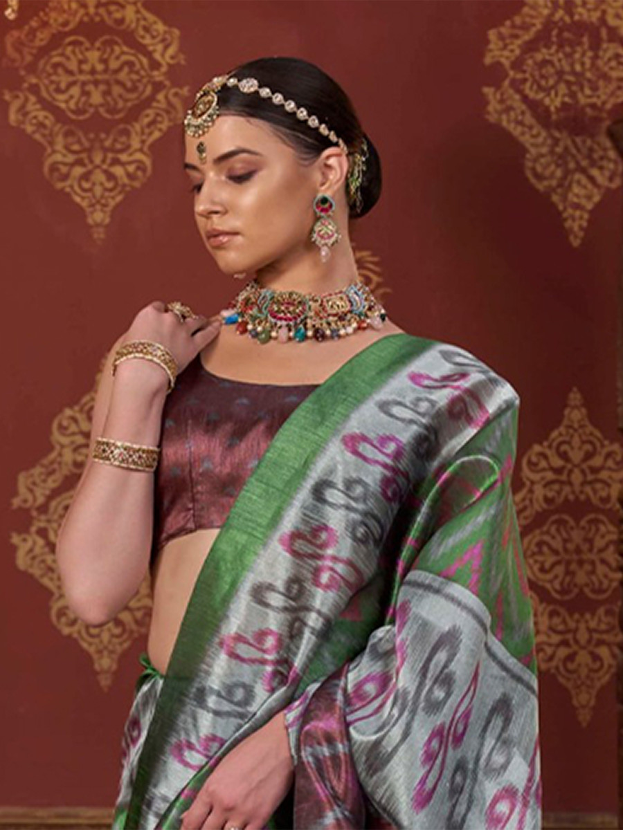 Grey Silk Printed Party Reception Casual Wedding Contemporary Sarees