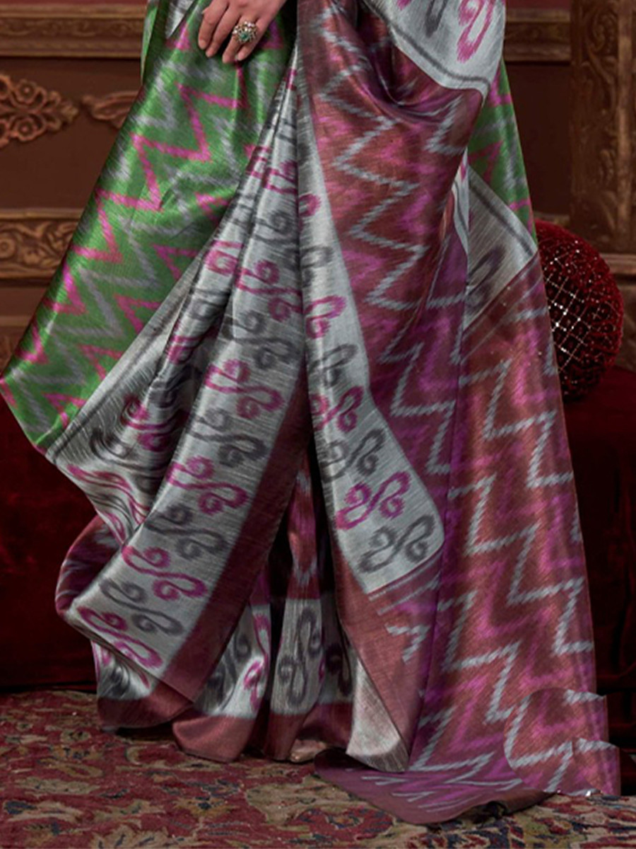 Grey Silk Printed Party Reception Casual Wedding Contemporary Sarees