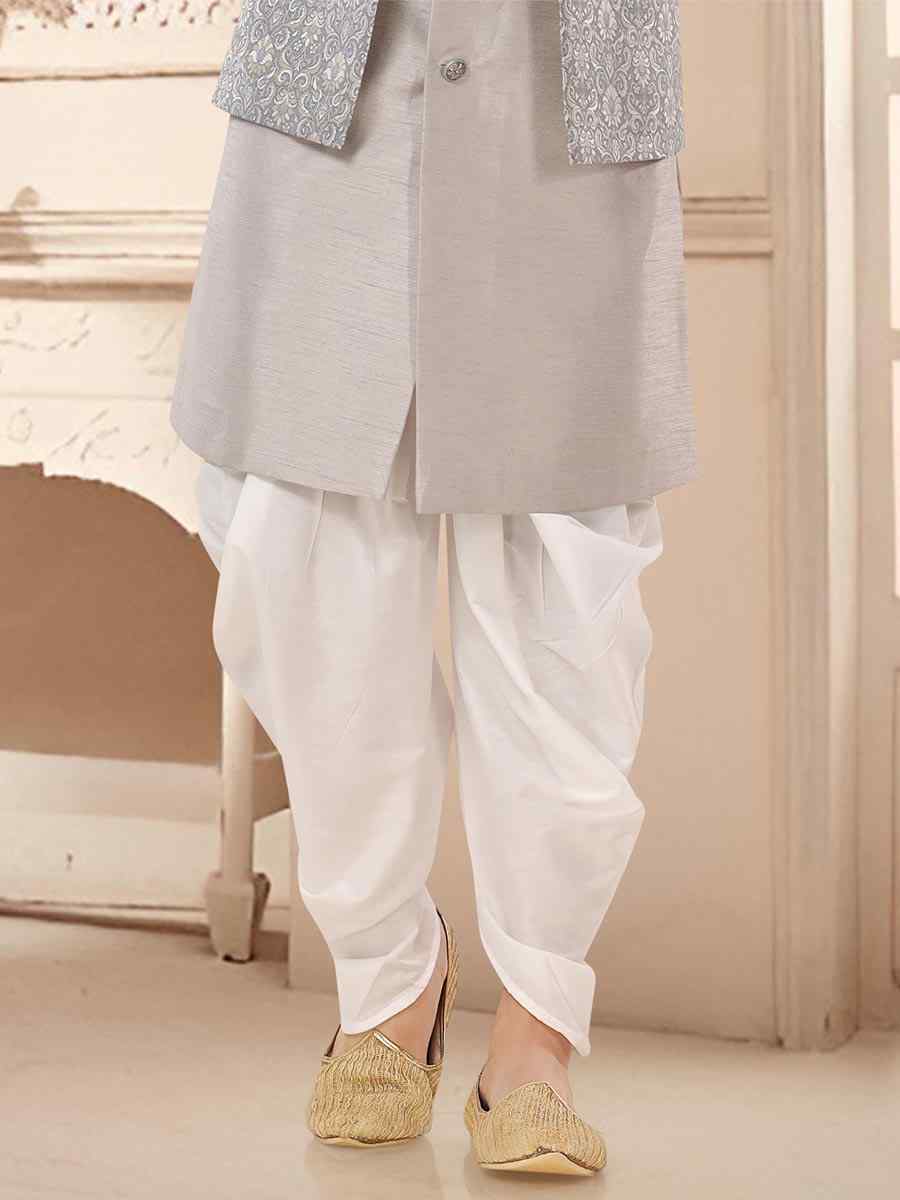 Grey Silk Woven Festival Wedding Kurta
