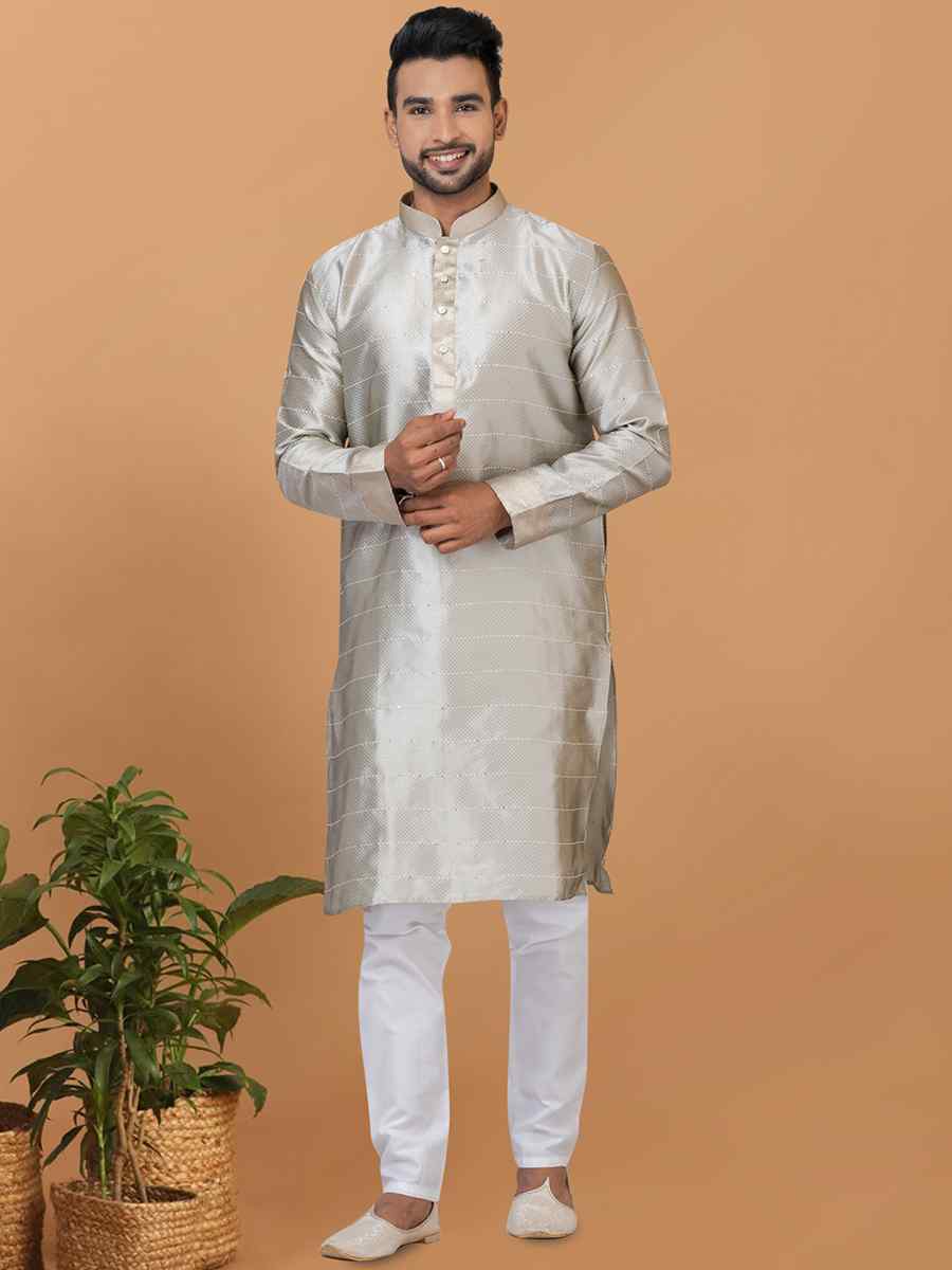 Grey Silk Woven Festival Wedding Sherwani