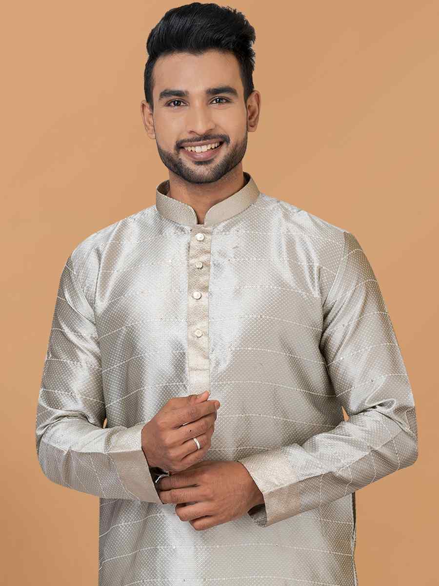 Grey Silk Woven Festival Wedding Sherwani