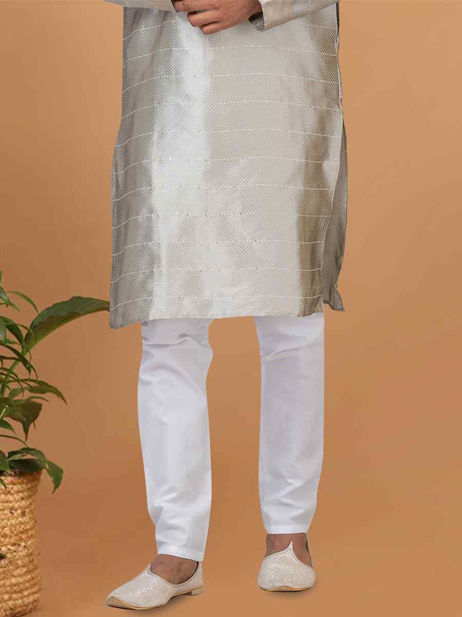 Grey Silk Woven Festival Wedding Sherwani