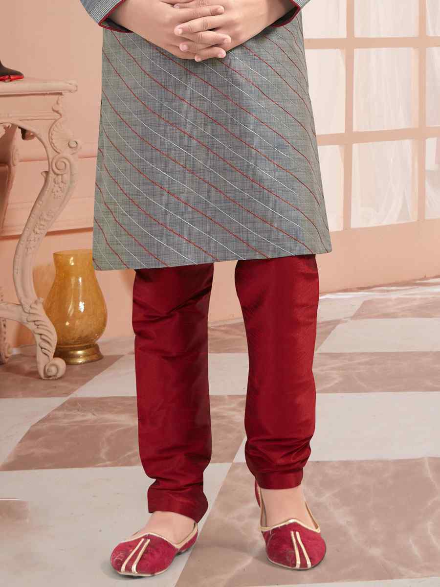 Grey Silk Zardosi Festival Kurta Pyjama Boys Wear