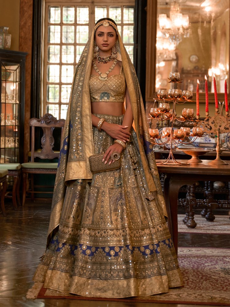 Grey Smooth Rajvadi Silk Embroidered Bridal Wedding Ready Heavy Border Lehenga Choli