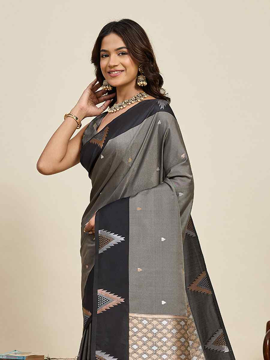 Grey Soft Silk Handwoven Casual Reception Festival Wedding Fancy Heavy Border Saree