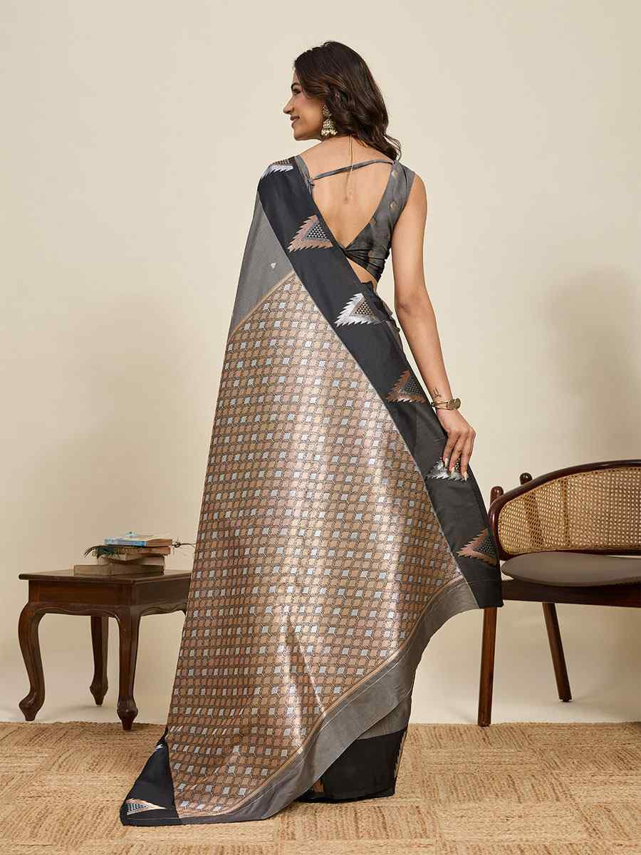 Grey Soft Silk Handwoven Casual Reception Festival Wedding Fancy Heavy Border Saree