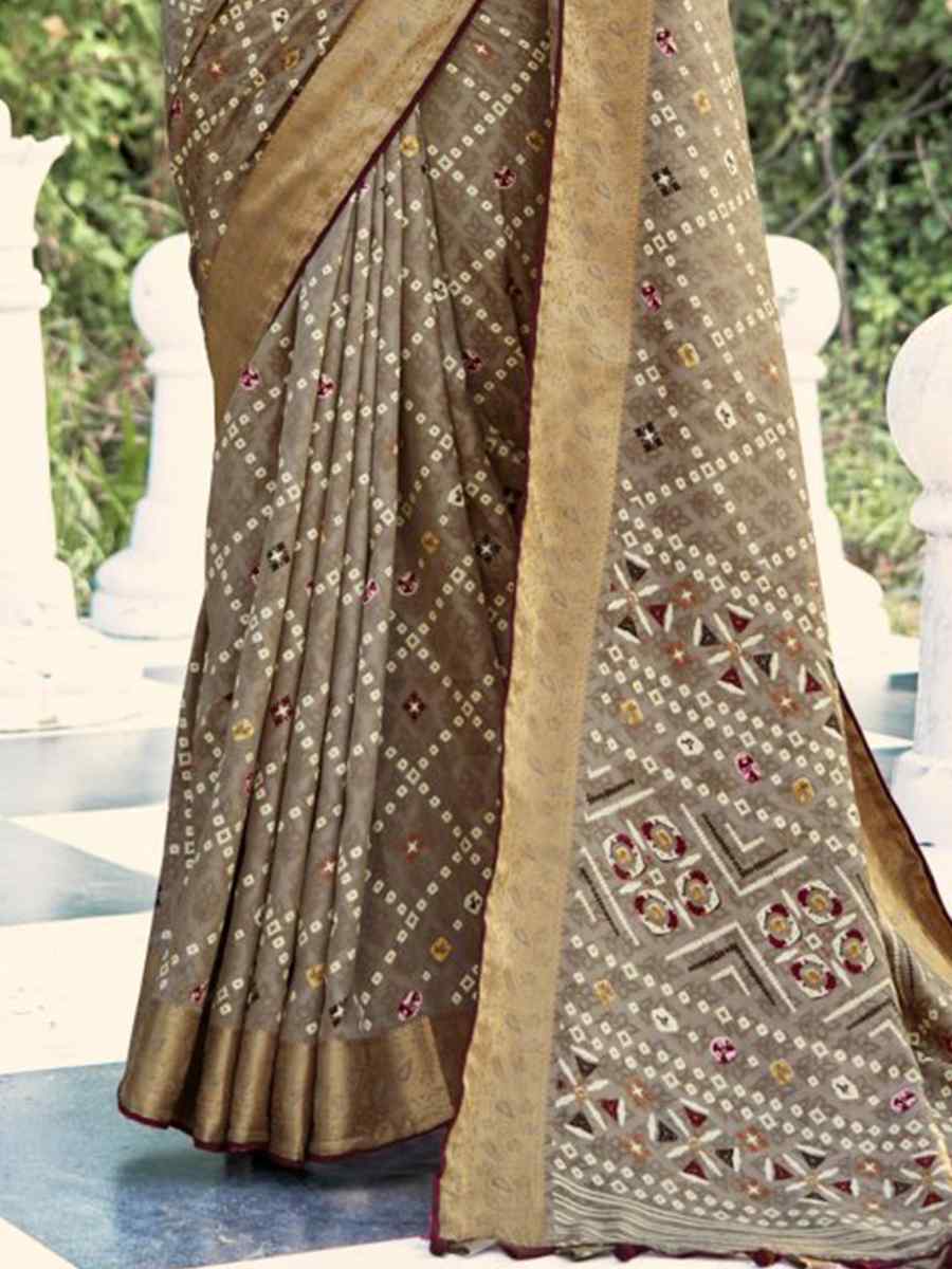 Grey Soft Silk Jacquard Handwoven Casual Festival Classic Style Saree