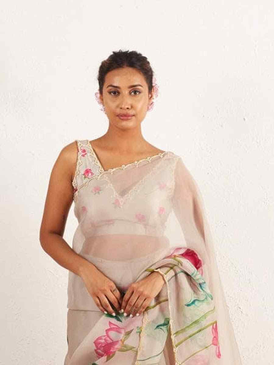 Grey Soft Tebi Silk Embroidered Festival Wedding Fancy Heavy Border Saree