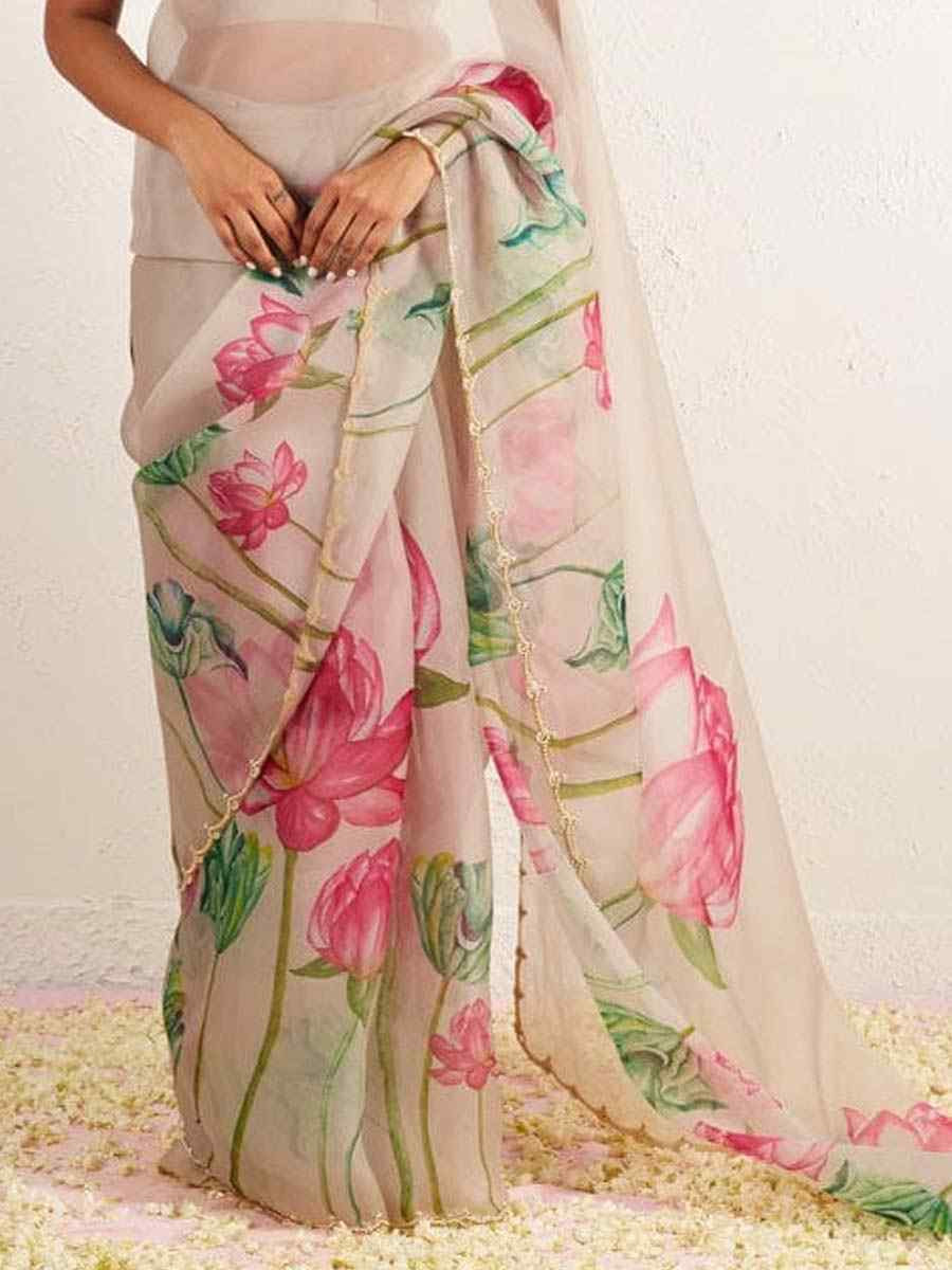 Grey Soft Tebi Silk Embroidered Festival Wedding Fancy Heavy Border Saree