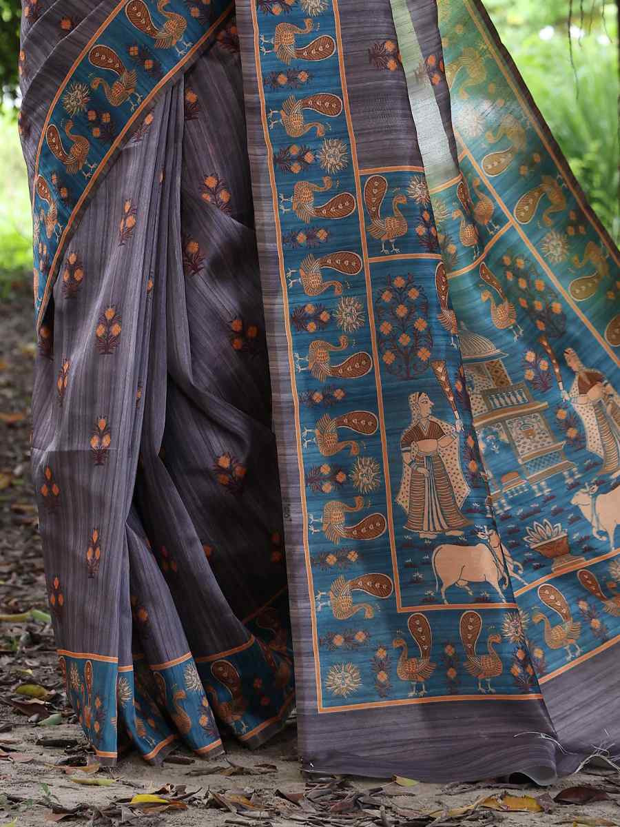 Grey Soft Tussar Silk Zari Handwoven Casual Reception Festival Wedding Fancy Classic Style Sarees