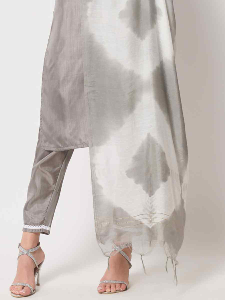 Grey South Silk Embroidered Festival Casual Ready Pant Salwar Kameez
