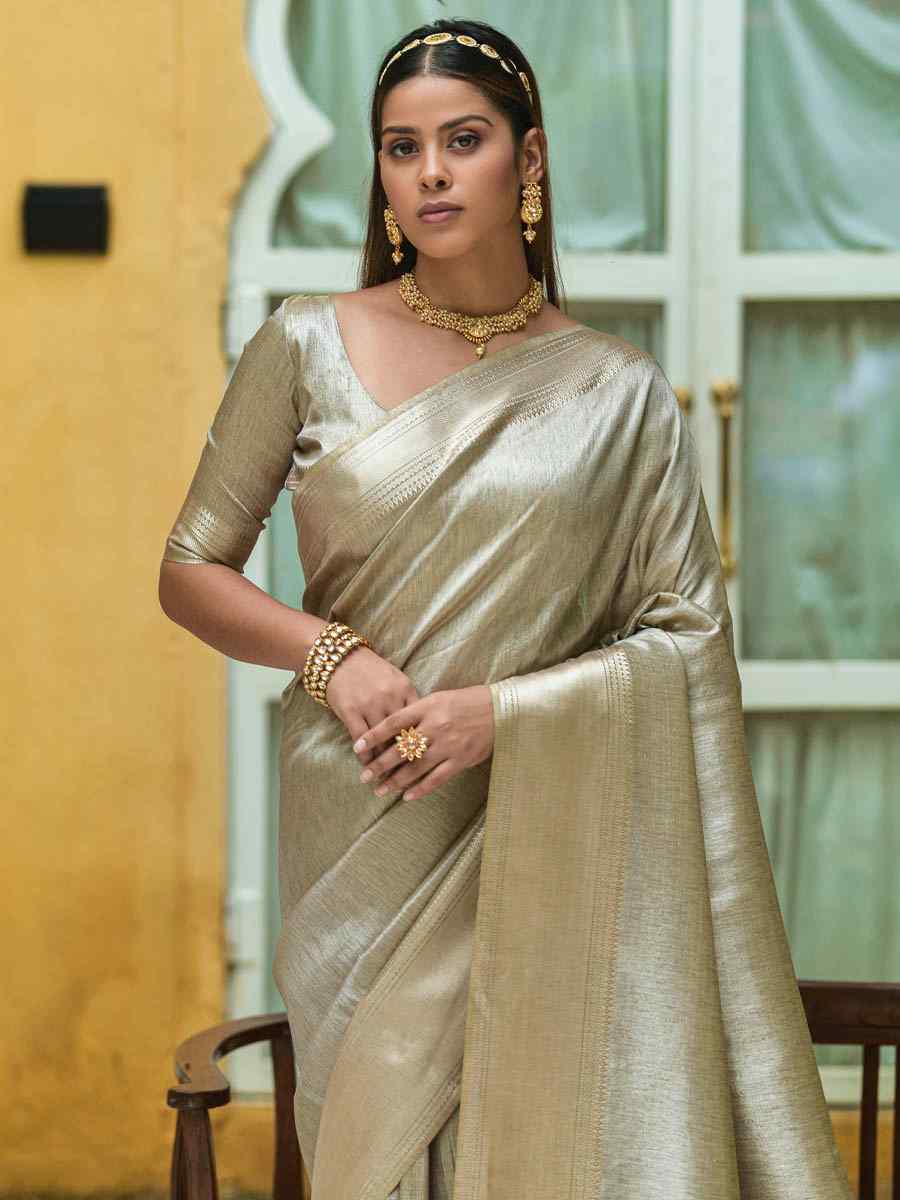Grey South Silk Handwoven Wedding Festival Heavy Border Saree