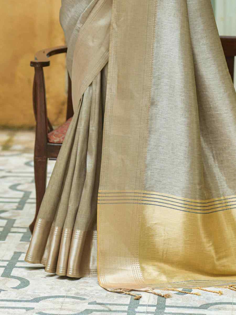 Grey South Silk Handwoven Wedding Festival Heavy Border Saree