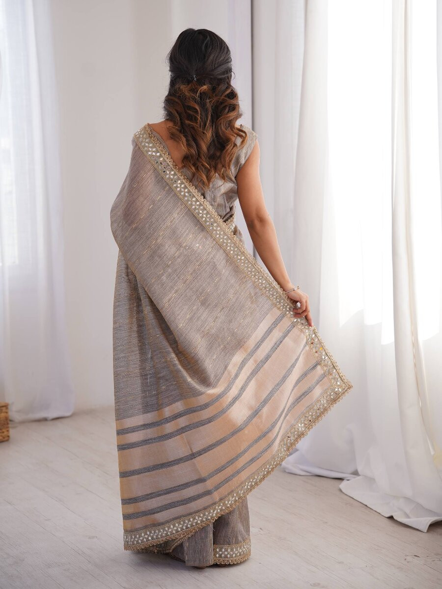 Grey Spun Cotton Embroidery Woven Designer Wedding Reception Party Festival Casual Heavy Border Sarees