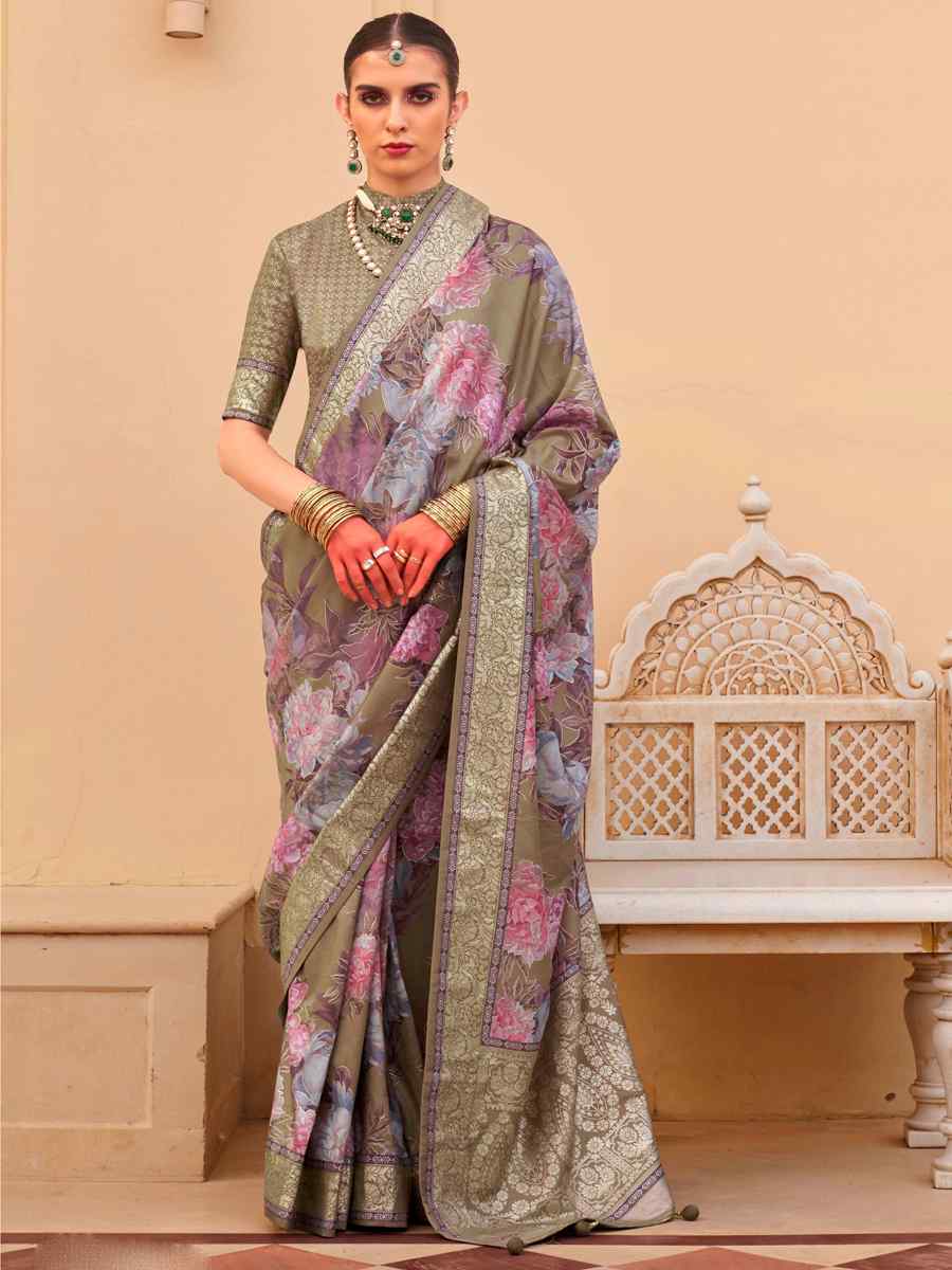 Grey Super Silk Handwoven Festival Casual Heavy Border Saree