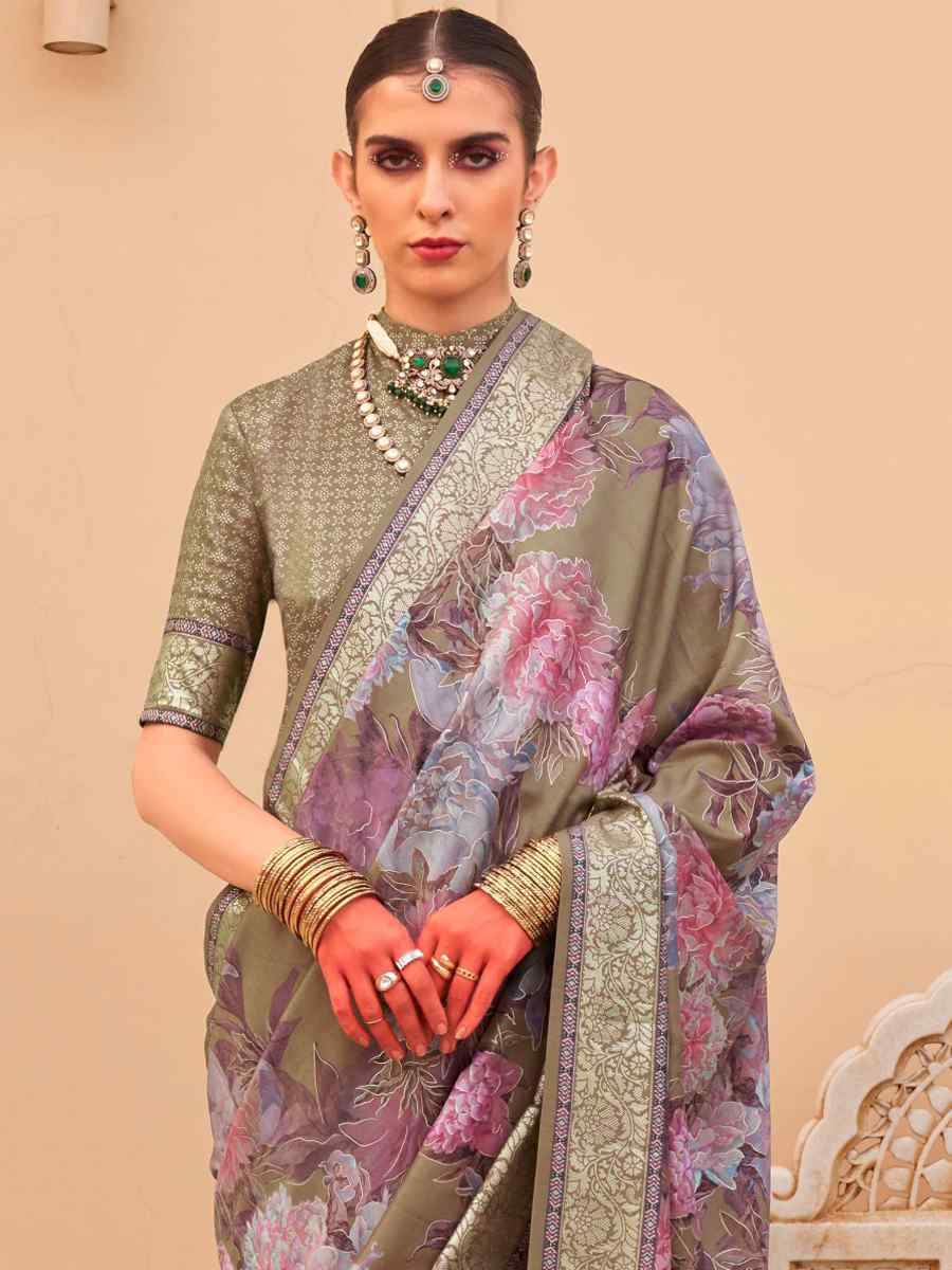 Grey Super Silk  Handwoven Festival Casual Heavy Border Saree